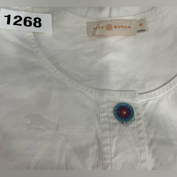 TORY BURCH TOP SIZE 10 WHITE 3 NOVELTY BUTTONS CLOSURE SLEEVELESS CRISP COTTON - Picture 10 of 10
